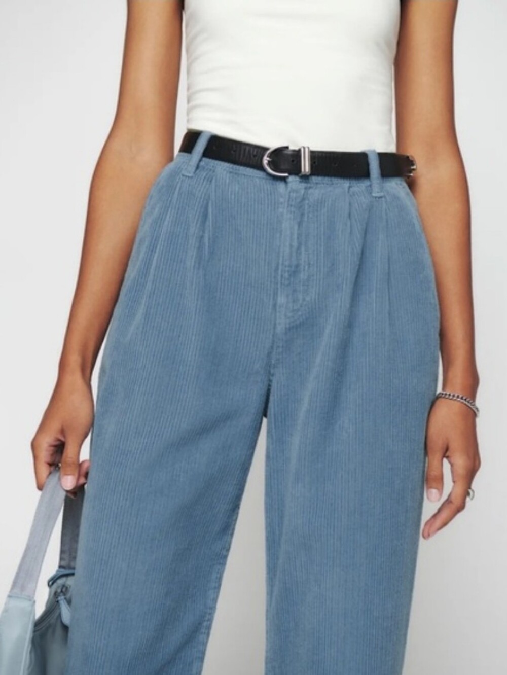 Reformation Montauk Pleated High Rise Corduroy Pants Dusty Blue Size 25